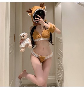 FEE ET MOI - Fluffy Deer Fantasy Bikini Set (Brown - White)